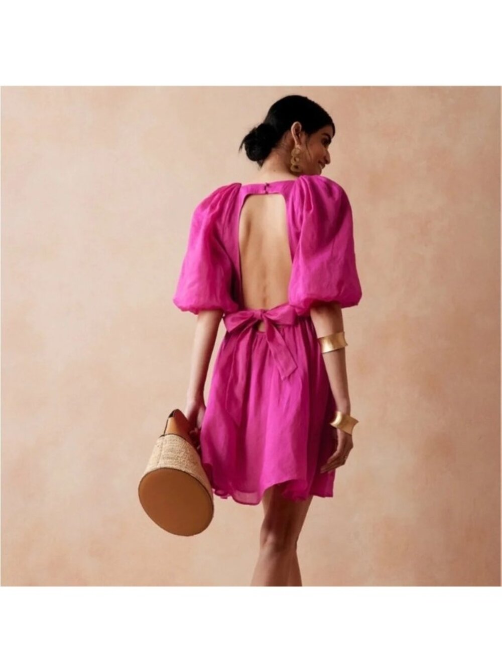 Banana Republic Ramie Open-Back Dress Magenta Pink Size S Party